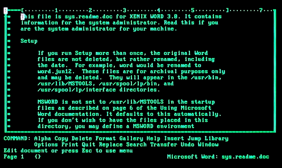 Microsoft Word 3.0 for Xenix (Unix) (1987)